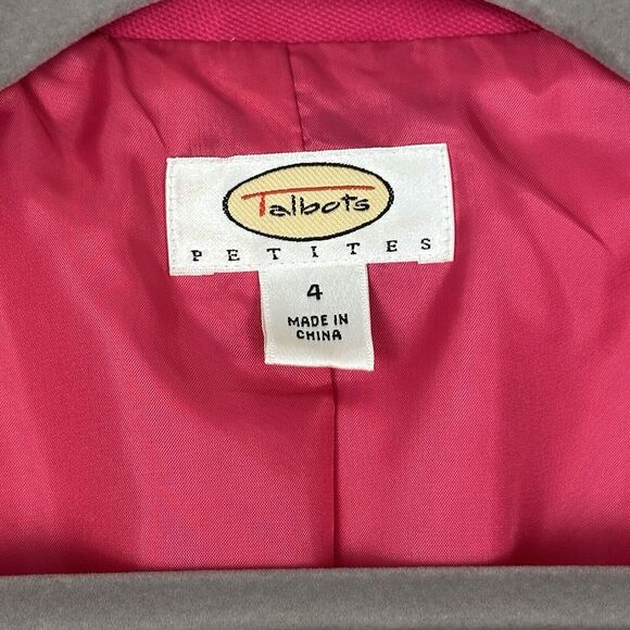Vtg Talbots Silk Blend Blazer Women 4P Hot Pink Gem Button Career Old Money Chic - Picture 14 of 16